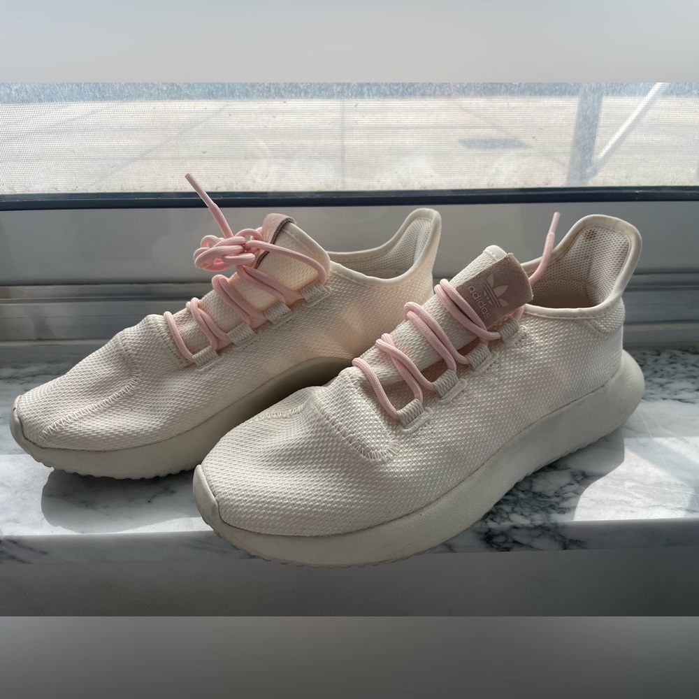 Adidas Women's Soft Cream and Pink Sneakers